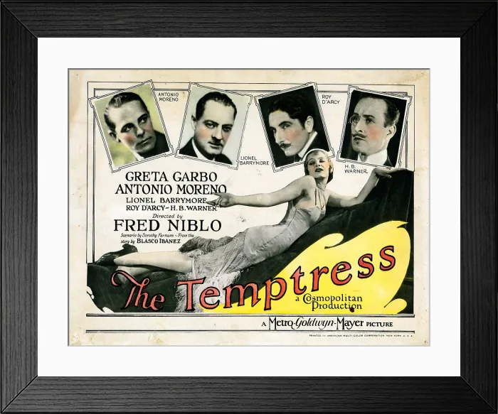 Framed Print : THE TEMPTRESS, US lobbycard, Greta Garbo, Antonio Moreno, Lionel Barrymore, Roy D'Arcy, H.B. Warner, 1926 Framed Print : THE TEMPTRESS, US lobbycard, Greta Garbo, Antonio Moreno, Lionel Barrymore, Roy D'Arcy, H.B. Warner, 1926