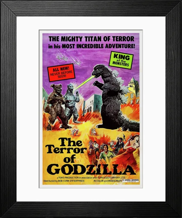 Framed Print : TERROR OF MECHAGODZILLA, (aka MEKAGOJIRA NO GYAKUSHU, aka MONSTERS FROM AN UNKNOWN PLANET, aka THE TERROR OF GODZILLA), US poster, 1975
