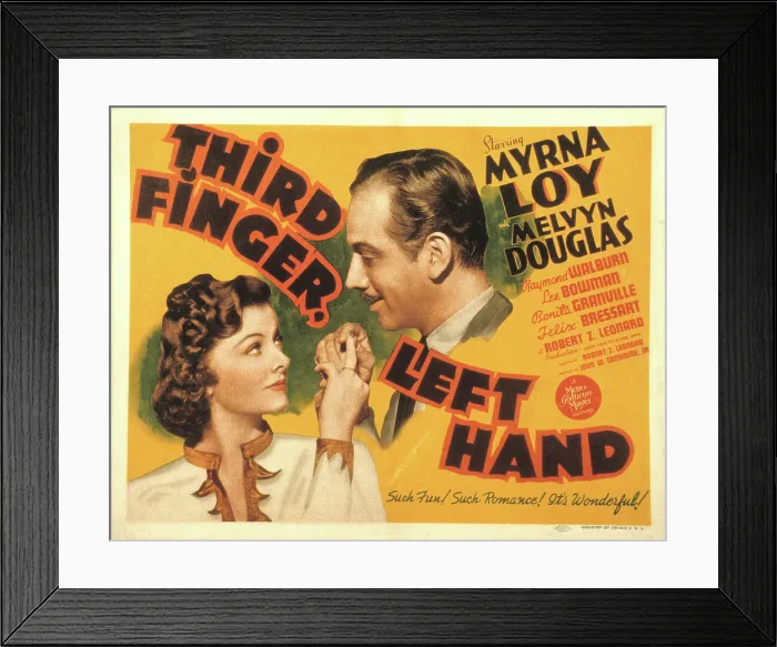 Framed Print : THIRD FINGER, LEFT HAND, Myrna Loy, Melvyn Douglas, 1940