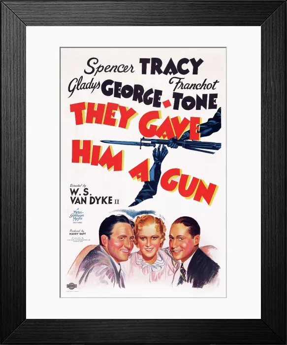 Framed Print : THEY GAVE HIM A GUN, US poster art, from left: Spencer Tracy, Gladys George, Franchot Tone, 1937