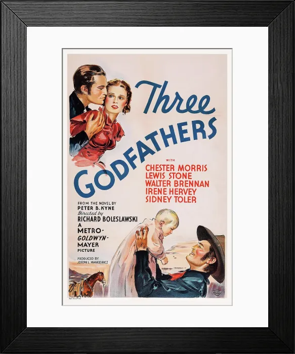 Framed Print : THREE GODFATHERS, top l-r: Chester Morris, Irene Hervey, bottom: Chester Morris on poster art, 1936 Framed Print : THREE GODFATHERS, top l-r: Chester Morris, Irene Hervey, bottom: Chester Morris on poster art, 1936