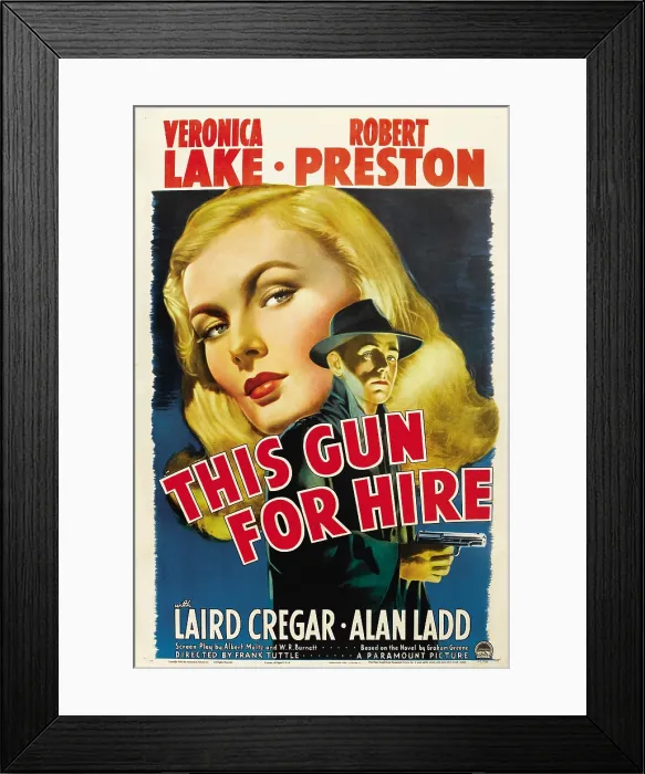 Framed Print : THIS GUN FOR HIRE, Veronica Lake, Alan Ladd, 1942, movie poster