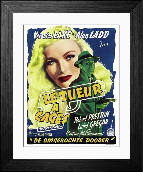 Framed Print : THIS GUN FOR HIRE, Veronica Lake, Alan Ladd, 1942, movie poster, French Framed Print : THIS GUN FOR HIRE, Veronica Lake, Alan Ladd, 1942, movie poster, French