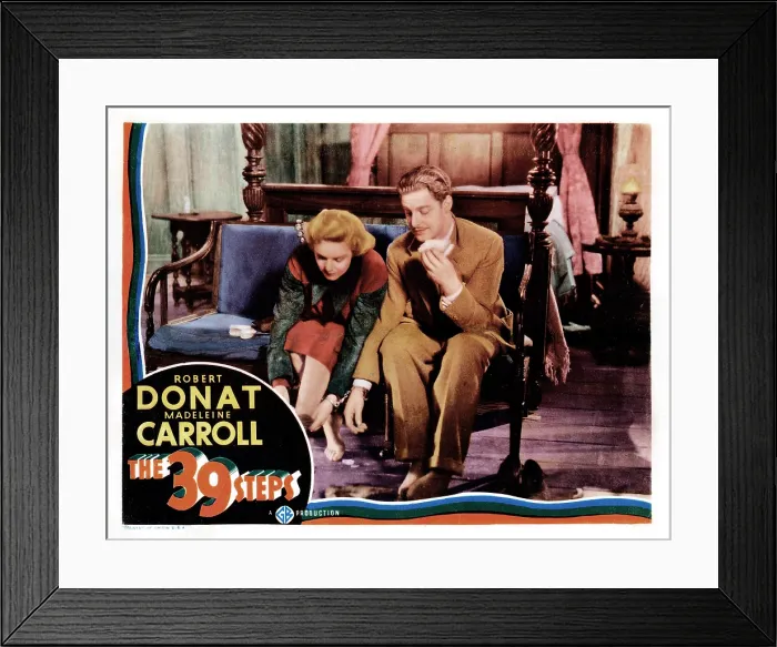 Framed Print : THE 39 STEPS, US lobbycard, Madeleine Carroll, Robert Donat, 1935