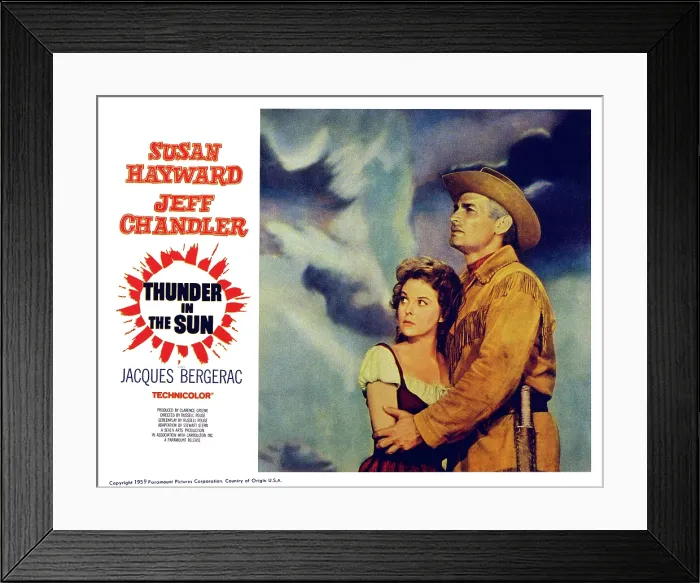 Framed Print : THUNDER IN THE SUN, US lobbycard, from left: Susan Hayward, Jeff Chandler, 1959