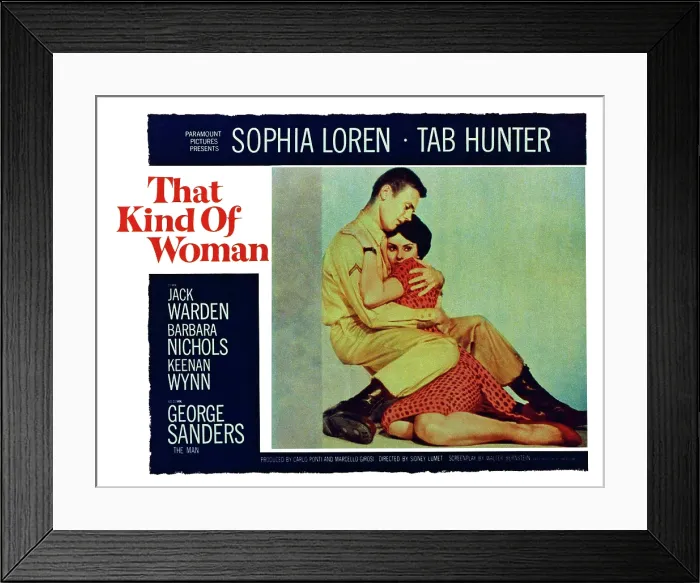 Framed Print : THAT KIND OF WOMAN, US lobbycard, from left:Tab Hunter, Sophia Loren, 1959