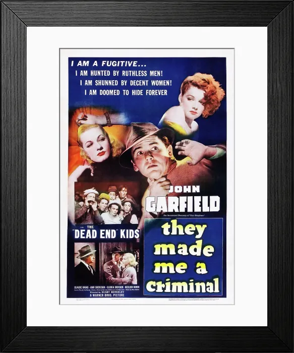 Framed Print : THEY MADE ME A CRIMINAL, Gloria Dickson, Claude Rains, Huntz Hall, Gabriel Dell, Bobby Jordan, Leo Gorcey, Bernard Punsley, Billy Halop [The Dead End Kids], John Garfield
