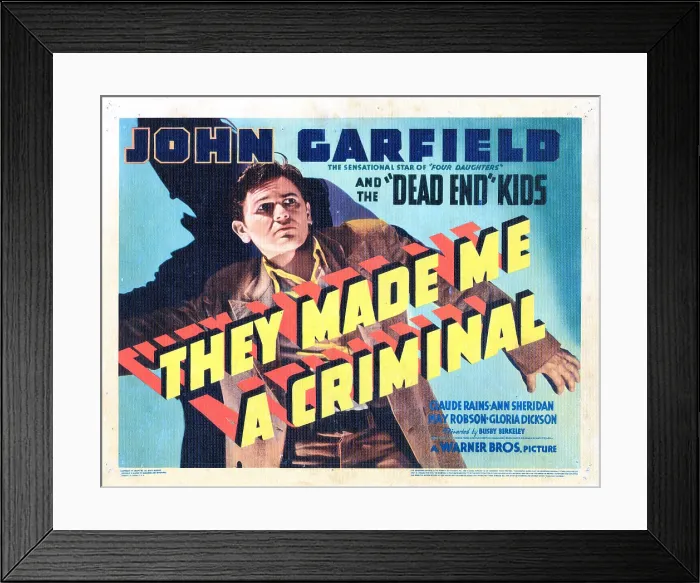 Framed Print : THEY MADE ME A CRIMINAL, US lobbycard, John Garfield, 1939 Framed Print : THEY MADE ME A CRIMINAL, US lobbycard, John Garfield, 1939