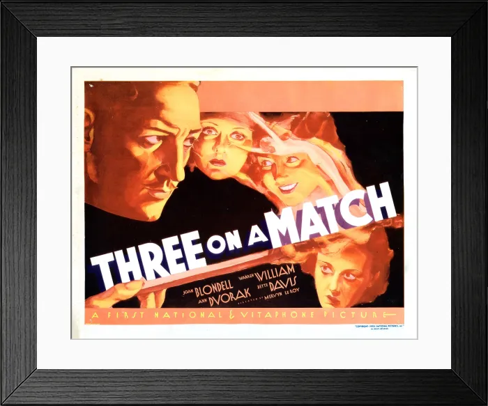 Framed Print : THREE ON A MATCH, US poster, Warren William, Joan Blondell, Bette Davis, Ann Dvorak, 1932