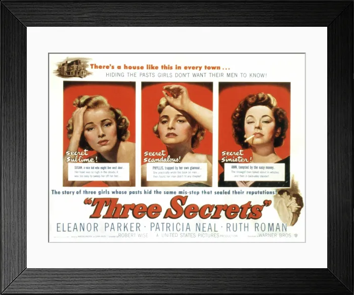 Framed Print : THREE SECRETS, Eleanor Parker, Patricia Neal, Ruth Roman, 1950