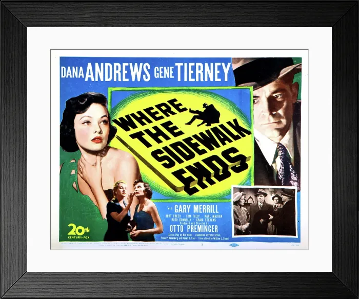 Framed Print : WHERE THE SIDEWALK ENDS, Gene Tierney, Dana Andrews, 1950, (c) 20th Century Fox, TM & Copyright / Courtesy: Everett Collection Framed Print : WHERE THE SIDEWALK ENDS, Gene Tierney, Dana Andrews, 1950, (c) 20th Century Fox, TM & Copyright / Courtesy: Everett Collection