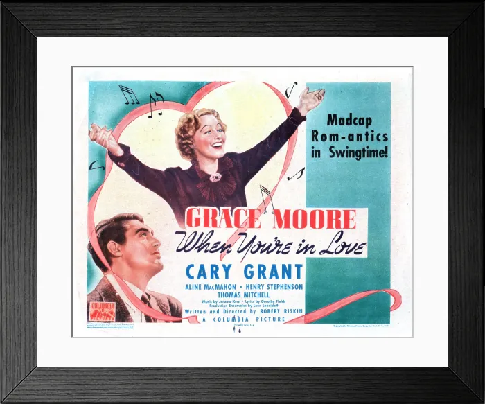 Framed Print : WHEN YOU'RE IN LOVE, from left, Cary Grant, Grace Moore, 1937