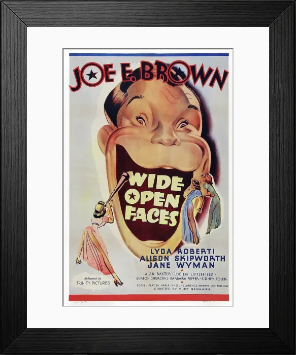 Framed Print : WIDE OPEN FACES, US poster art, Joe E. Brown, 1938