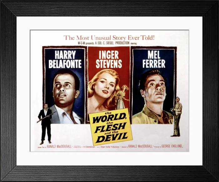 Framed Print : THE WORLD, THE FLESH AND THE DEVIL, Harry Belafonte, Inger Stevens, Mel Ferrer, 1959 Framed Print : THE WORLD, THE FLESH AND THE DEVIL, Harry Belafonte, Inger Stevens, Mel Ferrer, 1959