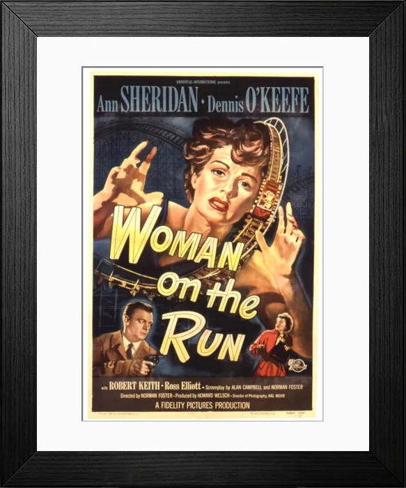 Framed Print : WOMAN ON THE RUN, Poster art, Ann Sheridan, Dennis O'Keefe, 1950