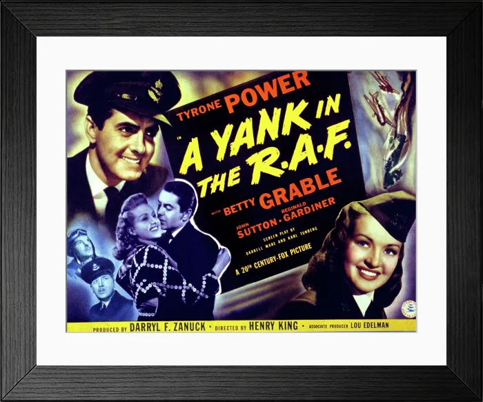 Framed Print : A YANK IN THE R.A.F. Tyrone Power, Betty Grable, John Sutton, Reginald Gardiner, 1941, TM and copyright 20th Century Fox Film Corp