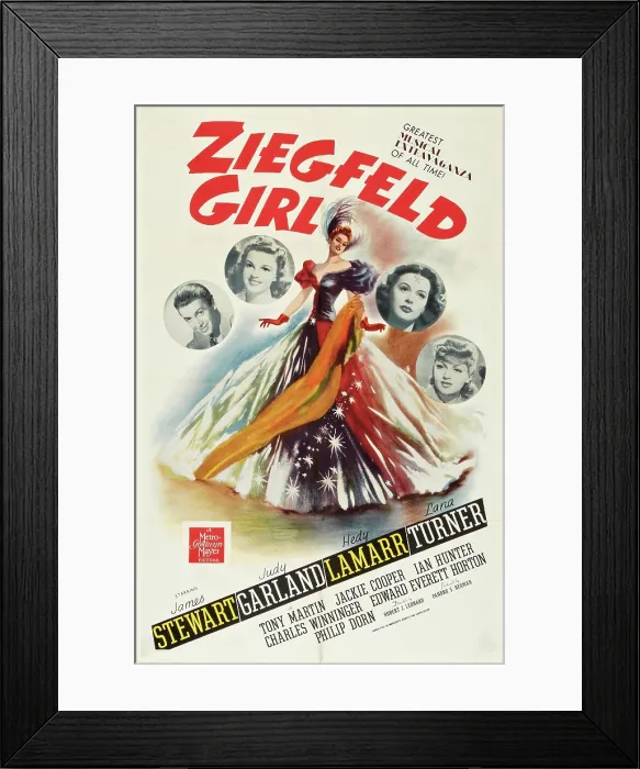 Framed Print : ZIEGFELD GIRL, US poster art, from left: James Stewart, Judy Garland, Hedy Lamarr, Lana Turner, 1941
