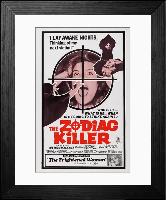 Framed Print : THE ZODIAC KILLER, US poster art, 1971; THE FRIGHTENED WOMAN, US poster art, 1969, doublebill