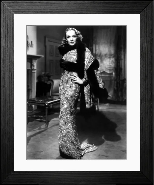 Framed Print : ANGEL, Marlene Dietrich, costume still for 1937 (jeweled gown by Travis Banton)