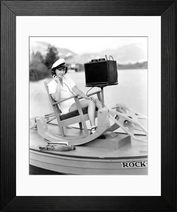 Framed Print : Margaret Lindsay making a ship-to-shore call, ca. mid-1930s Framed Print : Margaret Lindsay making a ship-to-shore call, ca. mid-1930s