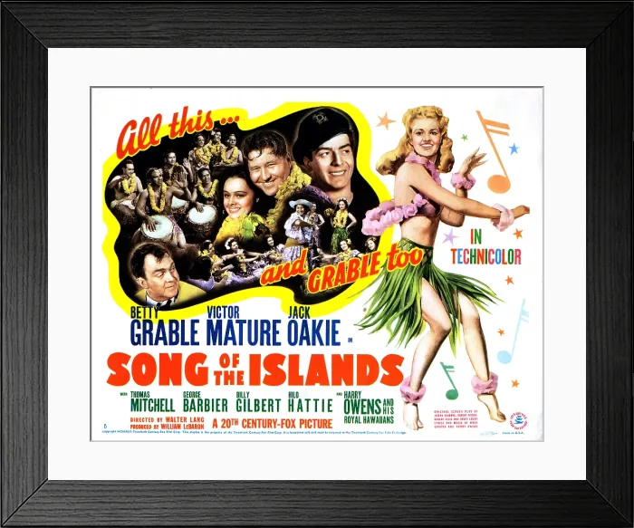 Framed Print : SONG OF THE ISLANDS, Thomas Mitchell, Jack Oakie, Victor Mature, Betty Grable, 1942, (c) 20th Century Fox, TM & Copyright  /  Courtesy: Everett Collection