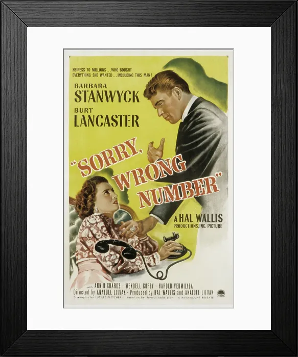 Framed Print : SORRY, WRONG NUMBER, Barbara Stanwyck, Burt Lancaster, 1948 Framed Print : SORRY, WRONG NUMBER, Barbara Stanwyck, Burt Lancaster, 1948