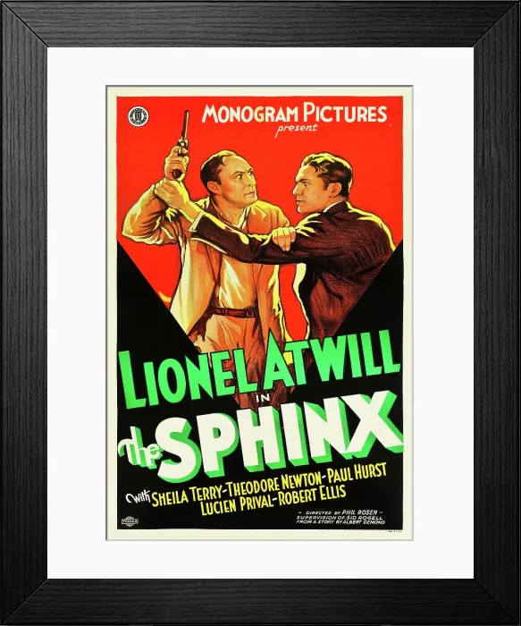 Framed Print : THE SPHINX, poster art, from left: Lionel Atwill, Theodore Newton, 1933 Framed Print : THE SPHINX, poster art, from left: Lionel Atwill, Theodore Newton, 1933