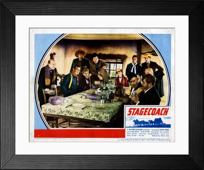 Framed Print : STAGECOACH, from left, Donald Meek, John Wayne, Andy Devine, Claire Trevor, George Bancroft, Louise Platt, Francis Ford, Tim Holt, Thomas Mitchell, Burton Churchill