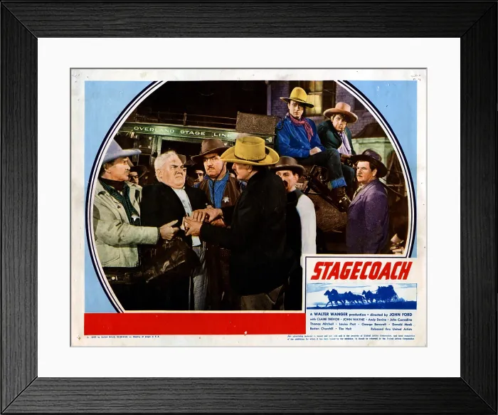 Framed Print : STAGECOACH, from left, Berton Churchill, John Wayne, Andy Devine, George Bancroft, 1939
