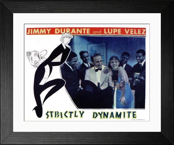 Framed Print : STRICTLY DYNAMITE, lobbycard, from left: Jimmy Durante, Lupe Velez, The Mills Brothers (rear), 1934