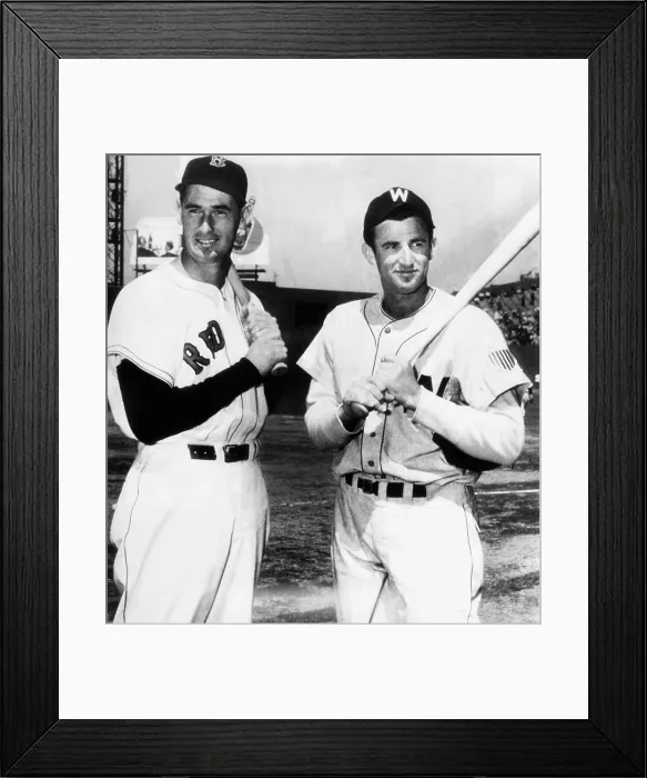 Framed Print : Top Sluggers. Ted Williams of the Boston Red Sox and Mickey Vernon of the Washington Senators, Fenway Park, Boston, Ma. April 15, 1947. CSU Archives Courtesy Everett Collection