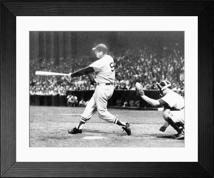 Framed Print : Ted Williams of the Boston Red Sox hitting a Grand Slam home runm tying him with Babe Ruth, Detroit, Michigan July 30