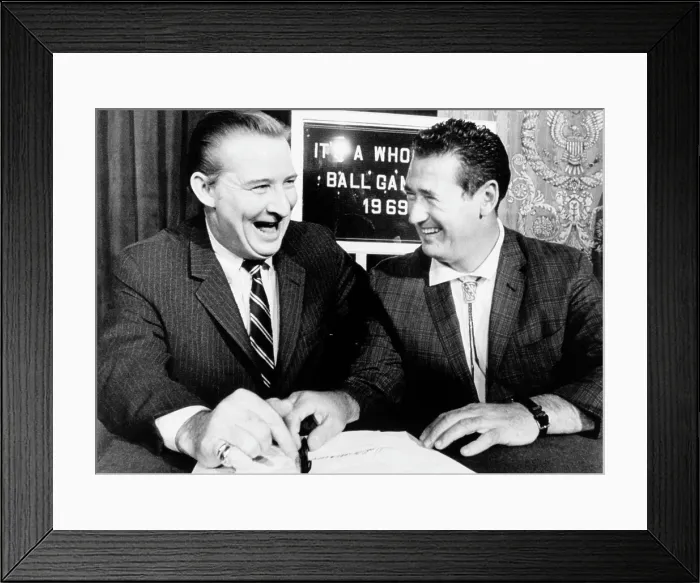 Framed Print : Robert Short, owner of the Washington Senators laughs as he signs Ted Williams to a five-year contract as manager and part owner. Feb 21, 1969 Framed Print : Robert Short, owner of the Washington Senators laughs as he signs Ted Williams to a five-year contract as manager and part owner. Feb 21, 1969