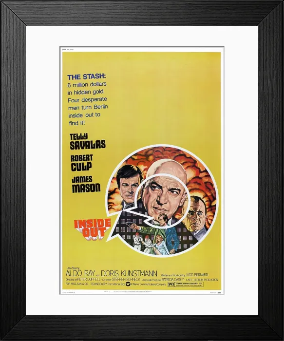 Framed Print : INSIDE OUT, US poster, from left: Robert Culp, Telly Savalas, James Mason, 1975
