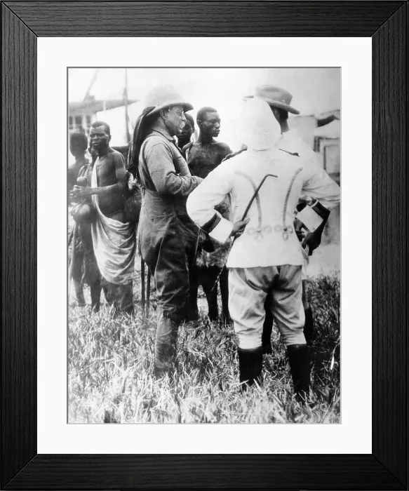 Framed Print : Former U.S. President Theodore Roosevelt (left, wearing pith helmet), on an African hunting trip after his retirement from the White House, March 1909