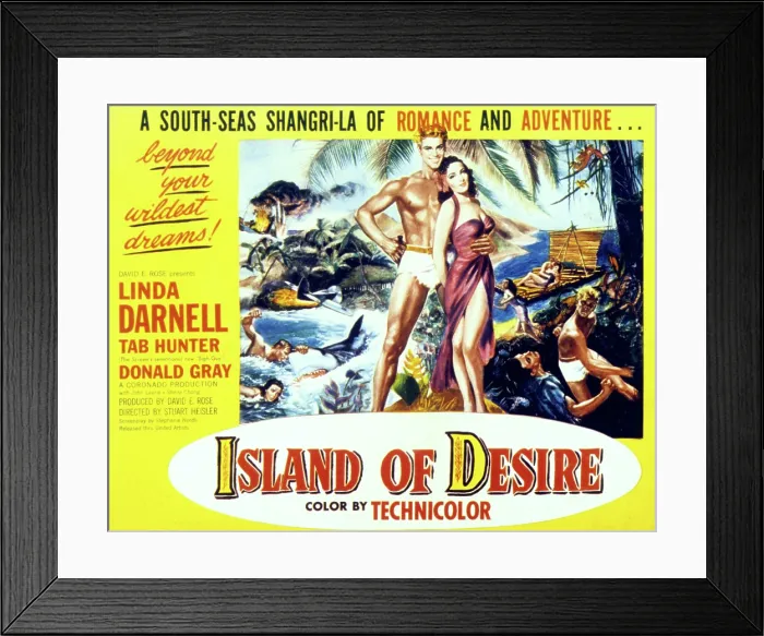 Framed Print : ISLAND OF DESIRE, from left: Tab Hunter, Linda Darnell, 1952, poster art