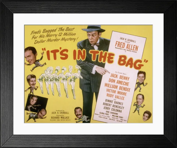 Framed Print : IT'S IN THE BAG!, (aka THE FIFTH CHAIR), Fred Allen, Jack Benny, Don Ameche, William Bendix, Victor Moore, Jerry Colonna, Rudy Vallee, Robert Benchley, Binnie Barnes, 1945 Framed Print : IT'S IN THE BAG!, (aka THE FIFTH CHAIR), Fred Allen, Jack Benny, Don Ameche, William Bendix, Victor Moore, Jerry Colonna, Rudy Vallee, Robert Benchley, Binnie Barnes, 1945