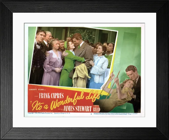 Framed Print : IT'S A WONDERFUL LIFE, US lobbycard, from left: Frank Faylen, Donna Reed, James Stewart, Beulah Bondi, 1946