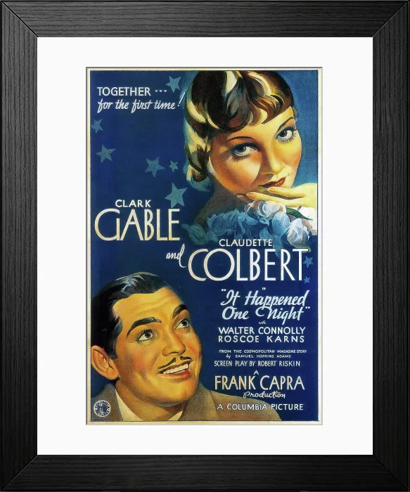 Framed Print : IT HAPPENED ONE NIGHT, Clark Gable, Claudette Colbert, 1934