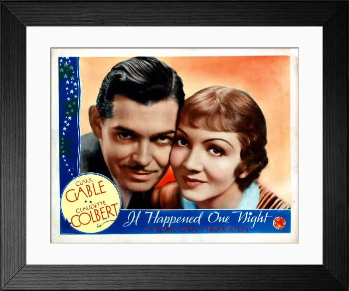 Framed Print : IT HAPPENED ONE NIGHT, from left, Clark Gable, Claudette Colbert, 1934 Framed Print : IT HAPPENED ONE NIGHT, from left, Clark Gable, Claudette Colbert, 1934
