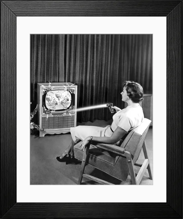Framed Print : EV1910 - Early Zenith remote control TV set, June 1955. Courtesy: CSU Archives  /  Everett Collection