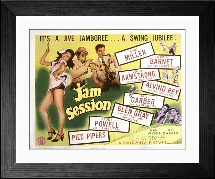 Framed Print : JAM SESSION, Ann Miller, Louis Armstrong, Charlie Barnet, 1944 Framed Print : JAM SESSION, Ann Miller, Louis Armstrong, Charlie Barnet, 1944