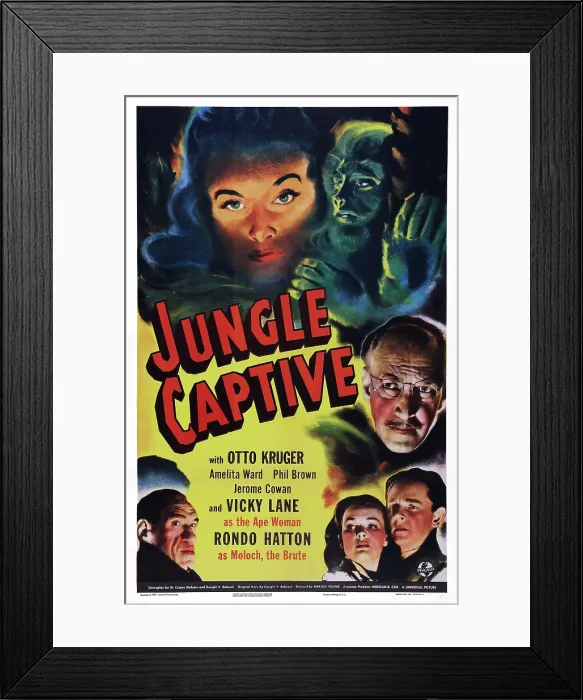 Framed Print : JUNGLE CAPTIVE, US poster art, Otto Kruger, Amelita Ward, Phil Brown, Vicky Lane, Rondo Hatton, 1945 Framed Print : JUNGLE CAPTIVE, US poster art, Otto Kruger, Amelita Ward, Phil Brown, Vicky Lane, Rondo Hatton, 1945