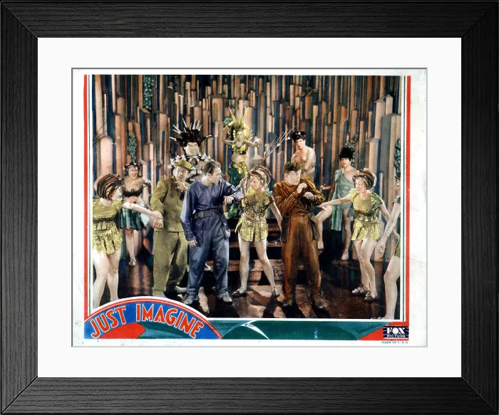 Framed Print : JUST IMAGINE, from left, Kenneth Thompson, El Brendel, Ivan Linow, John Garrick, Joyzelle Joyner, Frank Albertson, 1930, 20th Century Fox
