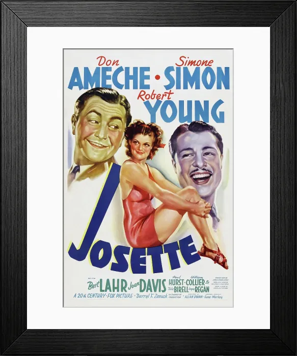 Framed Print : JOSETTE, US poster art, from left: Robert Young, Simone Simon, Don Ameche, 1938. TM & Copyright 20th Century Fox Film Corp. All rights reserved / Courtesy: Everett Collection Framed Print : JOSETTE, US poster art, from left: Robert Young, Simone Simon, Don Ameche, 1938. TM & Copyright 20th Century Fox Film Corp. All rights reserved / Courtesy: Everett Collection