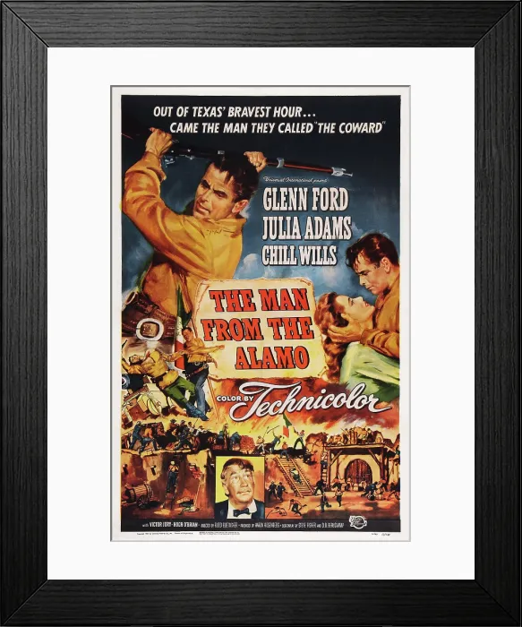 Framed Print : THE MAN FROM THE ALAMO, top left: Glenn Ford, right from left: Julie Adams, Glenn Ford, bottom center: Chill Wills, 1953