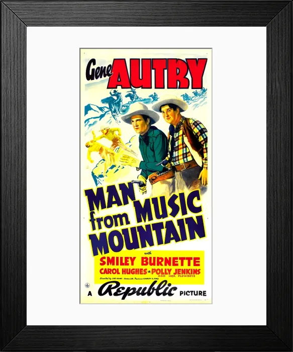 Framed Print : MAN FROM MUSIC MOUNTAIN, from left: Gene Autry, Smiley Burnette, 1938