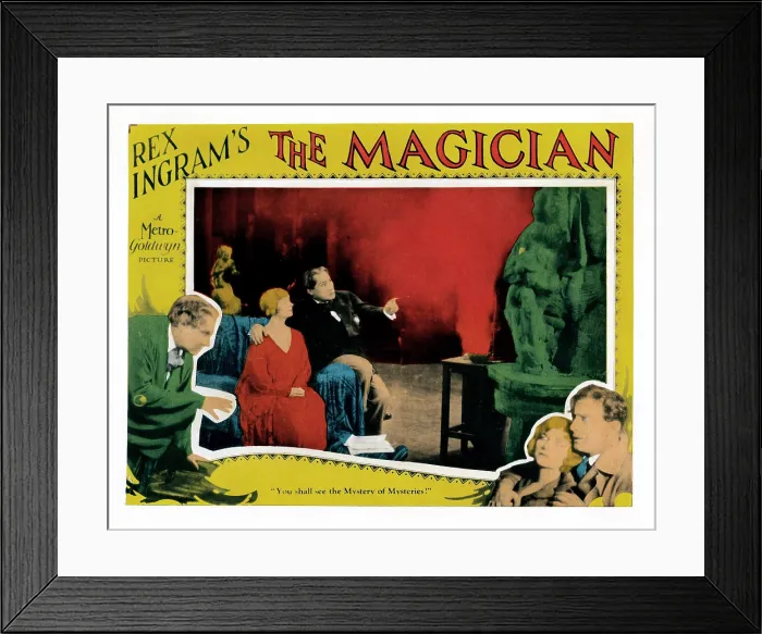 Framed Print : THE MAGICIAN, US lobbycard, left border: Paul Wegener, inset from left: Alice Terry, Paul Wegener, right border: Alice Terry, 1926 Framed Print : THE MAGICIAN, US lobbycard, left border: Paul Wegener, inset from left: Alice Terry, Paul Wegener, right border: Alice Terry, 1926