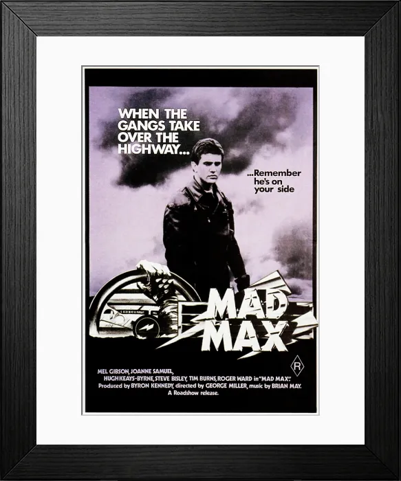Framed Print : MAD MAX, Mel Gibson on Australian poster art, 1979 Framed Print : MAD MAX, Mel Gibson on Australian poster art, 1979