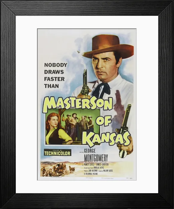 Framed Print : MASTERSON OF KANSAS, US poster art, top: George Montgomery, bottom left: Nancy Gates, 1954